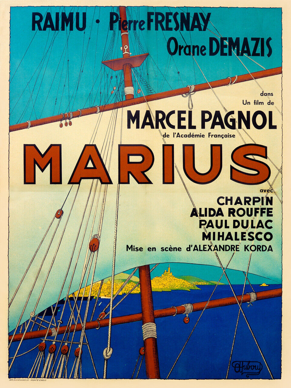 MARIUS, RAIMU, FRESNAY, MARCEL PAGNOL, 1931, Repro Affiche Cinéma Vintage, HQ