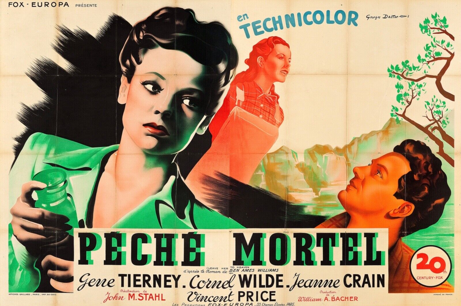 PÉCHÉ MORTEL, GENE TIERNEY, 1945, REPRO AFFICHE CINEMA VINTAGE, HQ