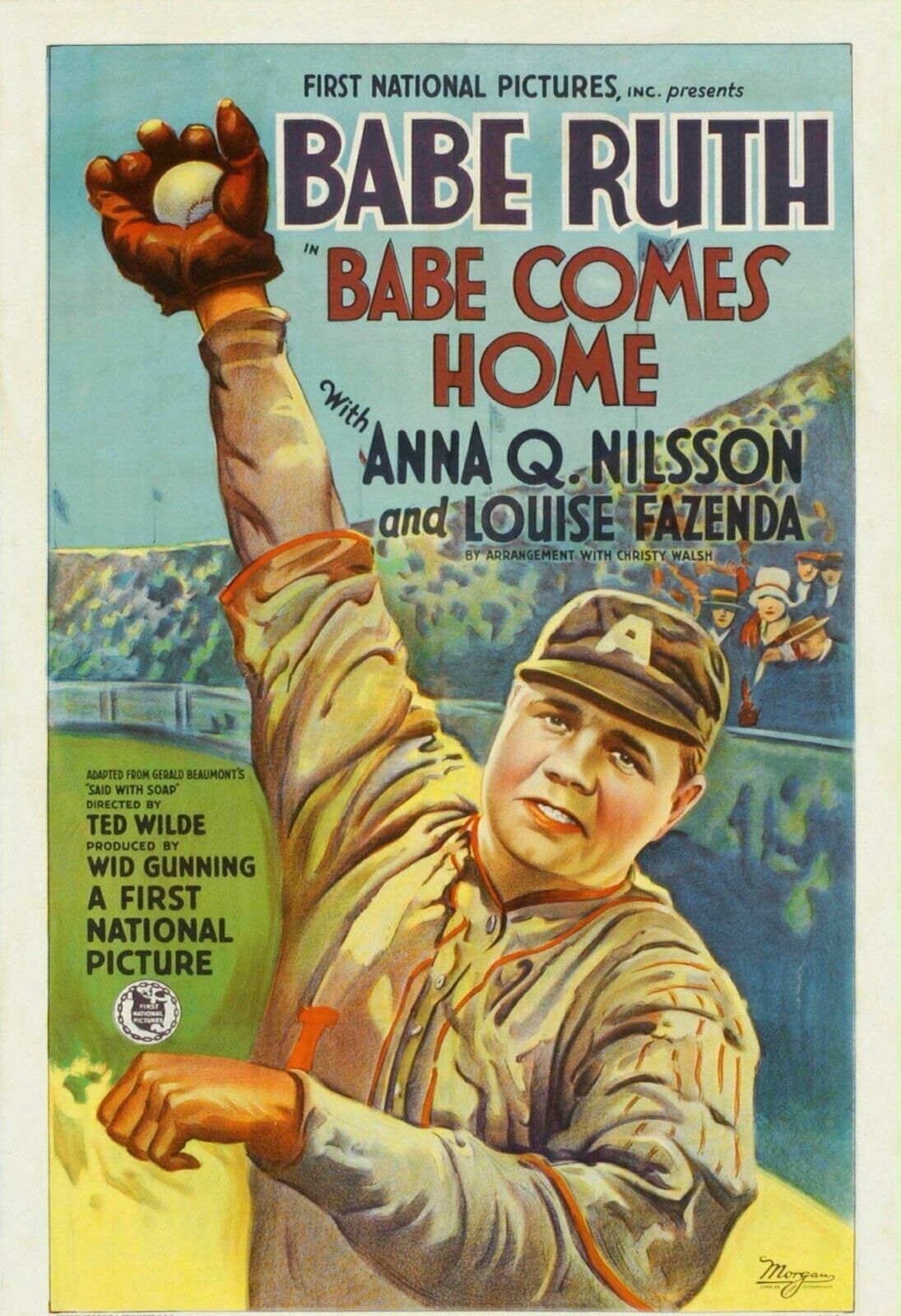 BABE COMES HOME, BABE RUTH, 1927, REPRO MOVIE POSTER, VINTAGE, HQ