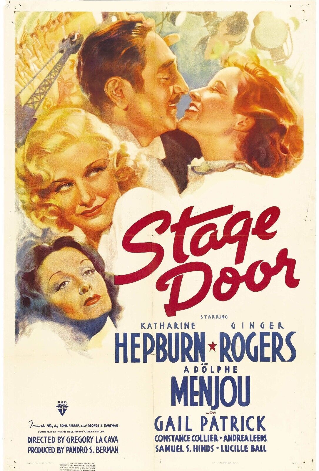 PENSION D'ARTISTES, STAGE DOOR, KATHARINE HEPBURN, 1937, REPRO AFFICHE CINÉMA VINTAGE HQ