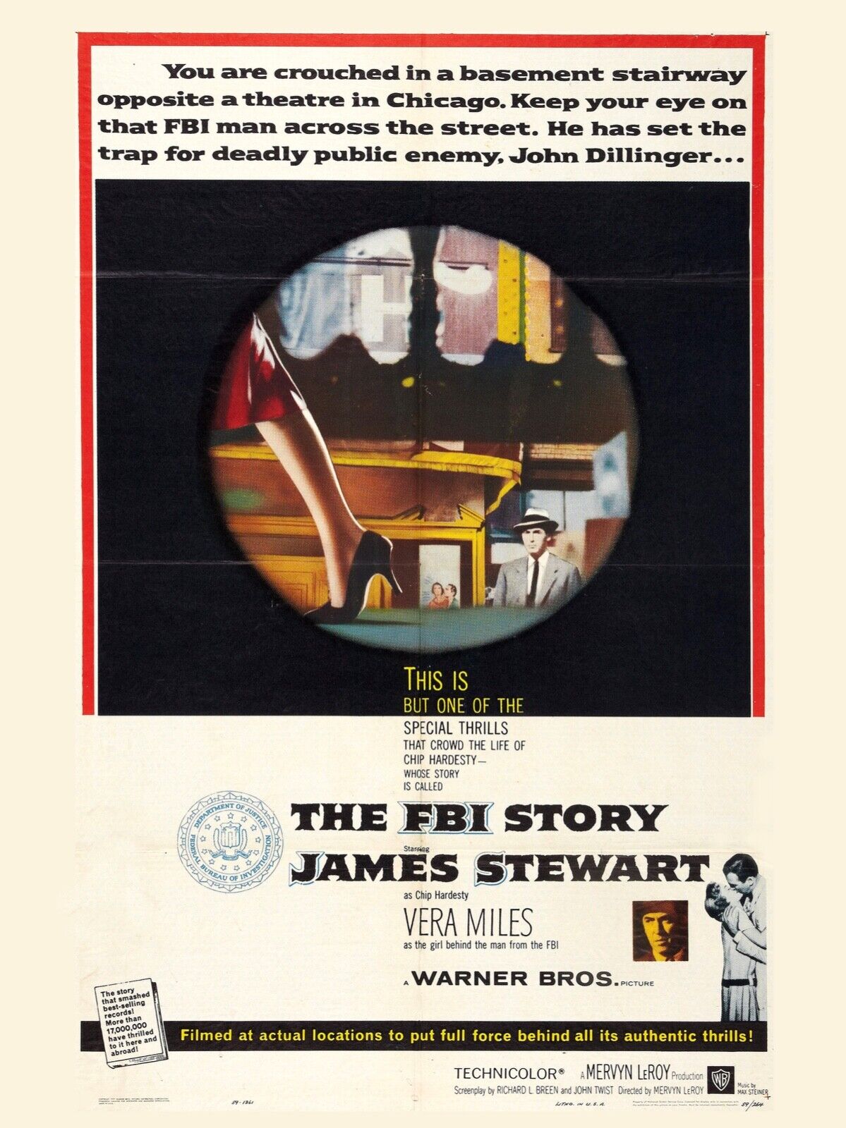 POLICE FÉDÉRALE ENQUÊTE, THE FBI STORY, JAMES STEWART, 1959, REPRO AFFICHE CINEMA VINTAGE, HQ