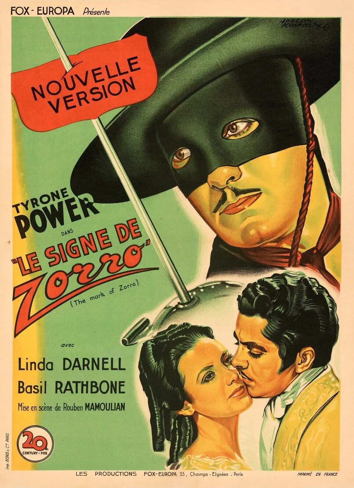 LE SIGNE DE ZORRO, TYRONE POWER, 1940, repro affiche de cinema, VINTAGE HQ