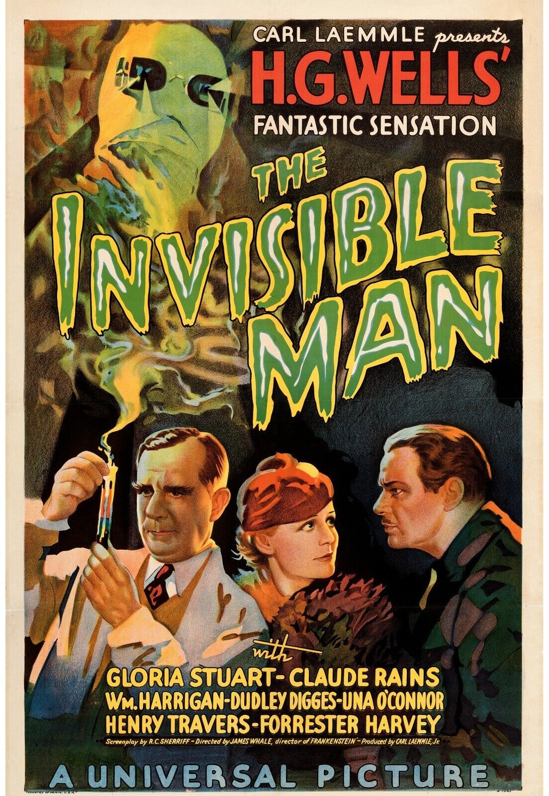 THE INVISIBLE MAN, H.G. WELLS, GLORIA STUART, repro affiche de cinema, HQ