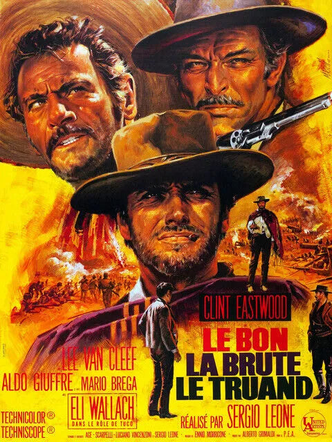 LE BON, LA BRUTE ET LE TRUAND, CLINT EASTWOOD, 1966, Repro affiche cinéma, VINTAGE, HQ