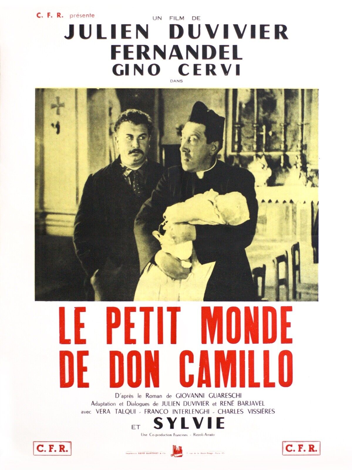 LE PETIT MONDE DE DON CAMILLO, FERNANDEL, 1952, Repro affiche cinéma VINTAGE, HQ