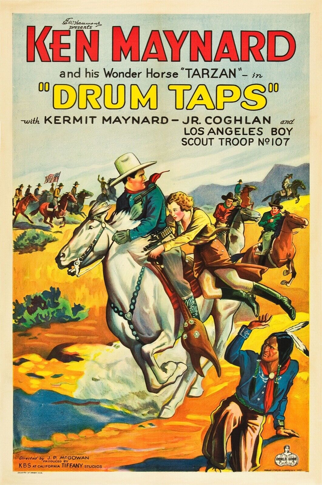 DRUM TAPS, KEN MAYNARD, 1933, REPRODUCCIÓN DE CARTEL DE PELÍCULA, VINTAGE, HQ