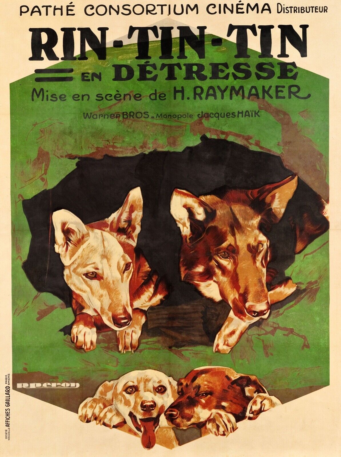 RIN-TIN-TIN EN "THE NIGHT CRY", JOHN HARRON, 1926, repro affiche cinéma, HQ