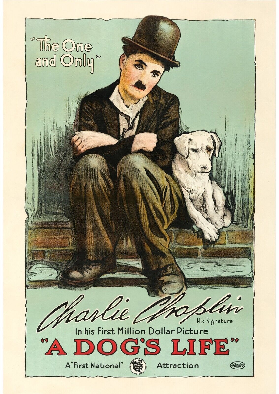 A DOG'S LIFE, CHARLES CHAPLIN, 1918, REPRO MOVIE POSTER, VINTAGE, HQ