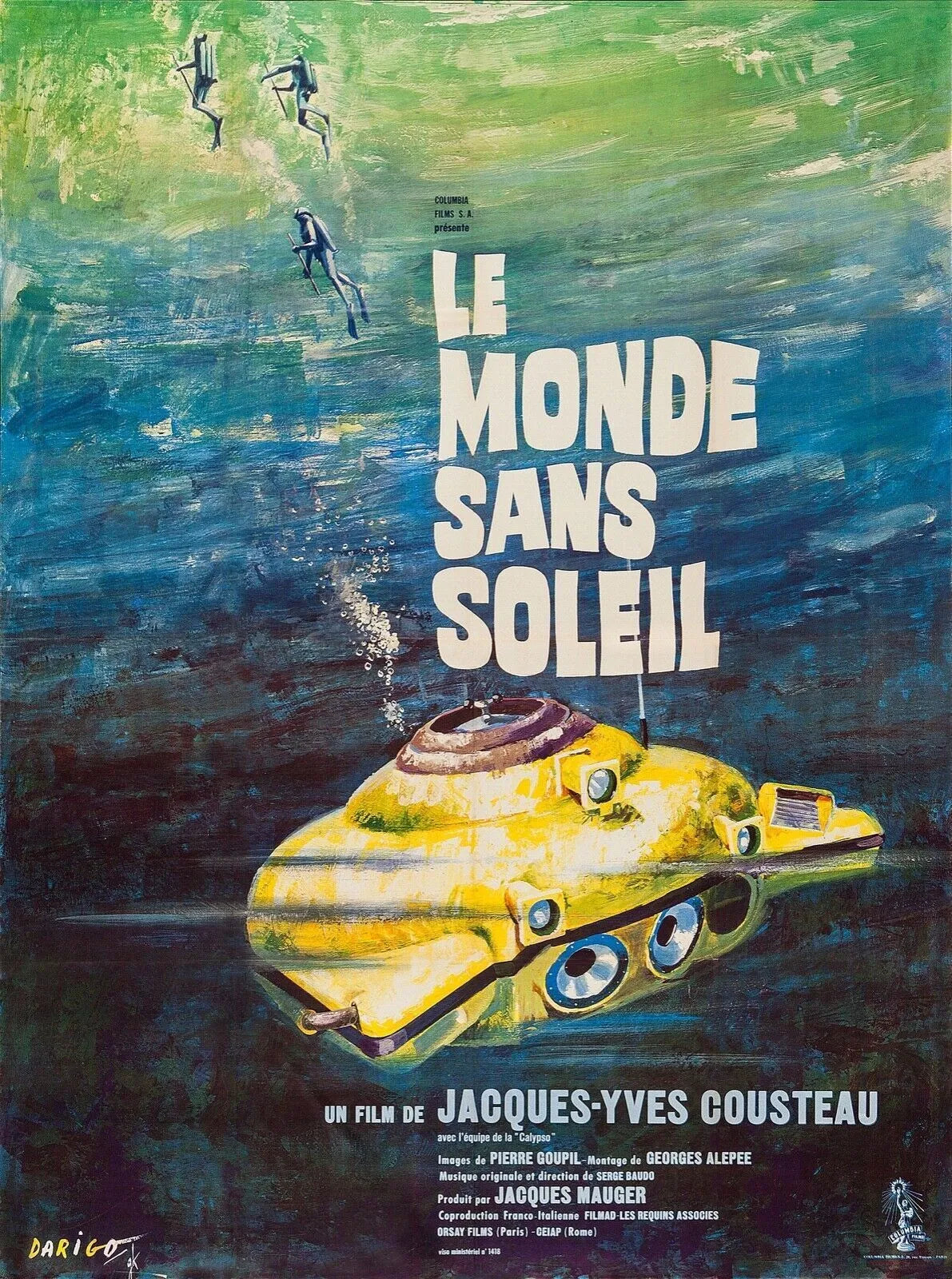 THE WORLD WITHOUT SUN, JACQUES-YVES COUSTEAU, 1964, REPRO VINTAGE CINEMA POSTER, HQ
