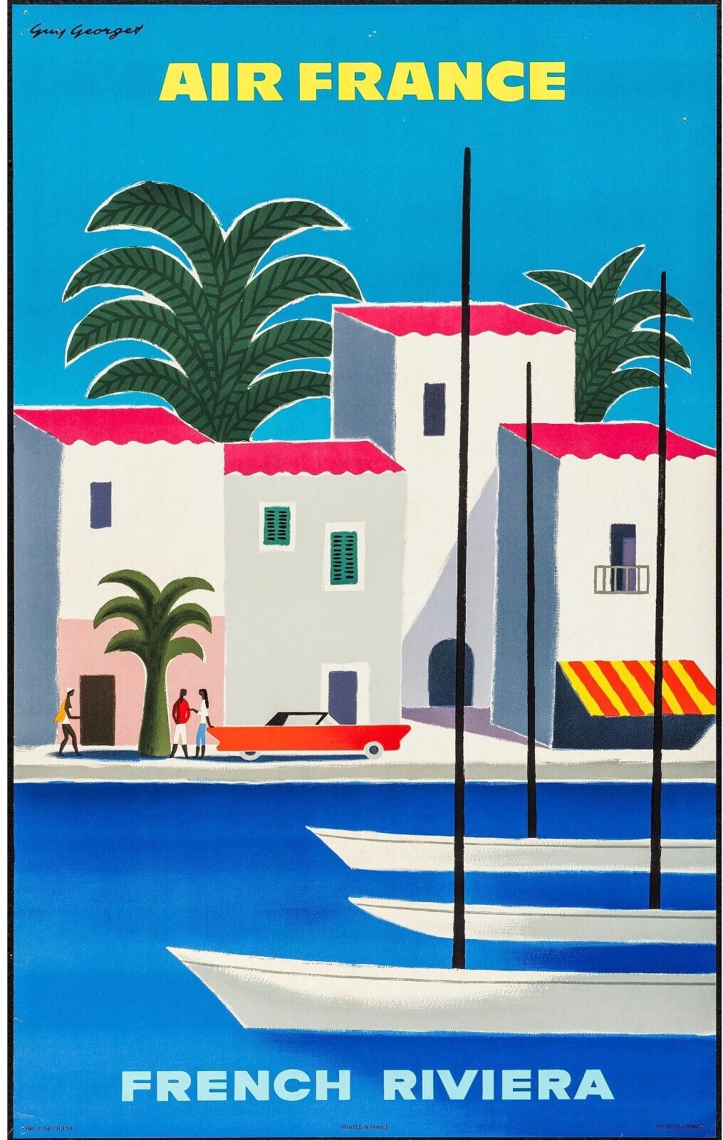 FRENCH RIVIERA – AIR FRANCE, REPRO TRAVEL POSTER, VINTAGE, HQ