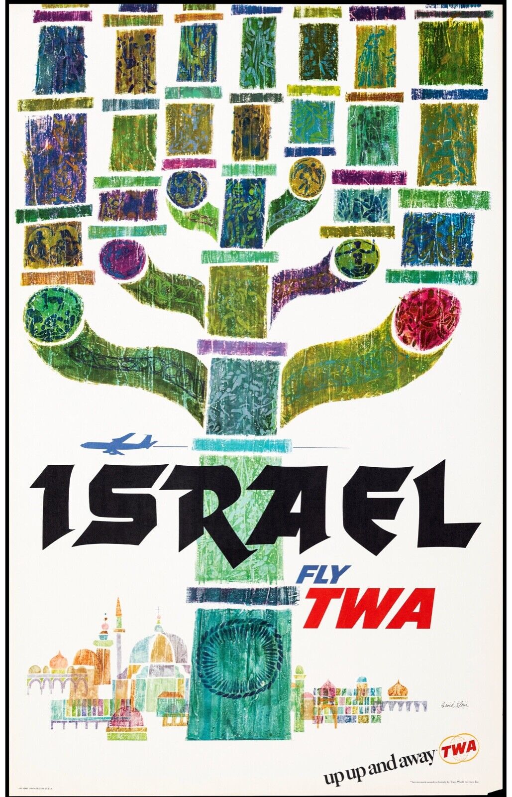 ISRAEL (MENORAH) CHANDEL, REPRO TRAVEL POSTER, VINTAGE, HQ.