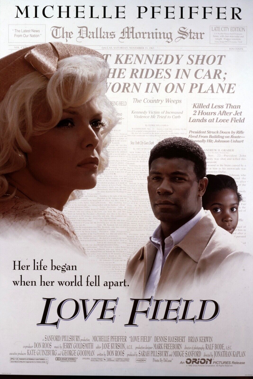 LOVE FIELD, MICHELLE PFEIFFER, 1992, vintage cinema poster reproduction, HQ
