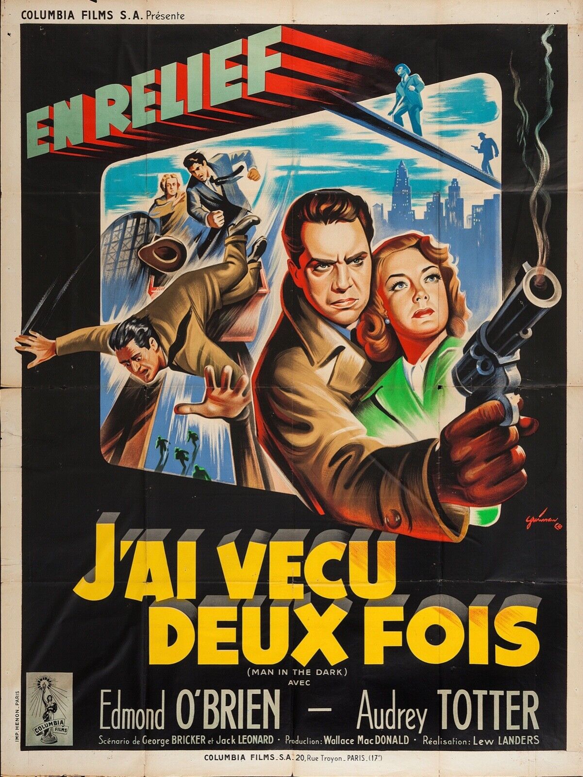J’AI VÉCU DEUX FOIS, EDMOND O’BRIEN, 1946, REPRO MOVIE POSTER, VINTAGE, HQ