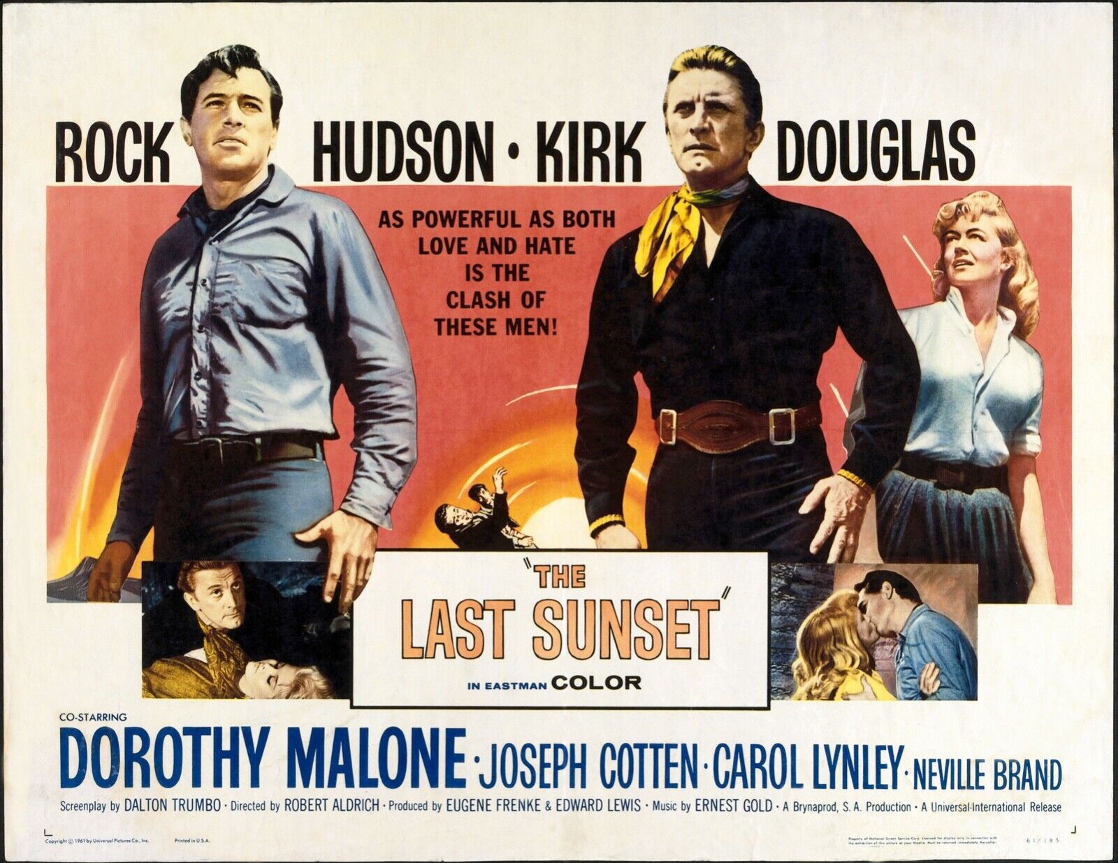 THE LAST SUNSET, ROCK HUDSON, 1961, REPRO MOVIE POSTER, VINTAGE, HQ