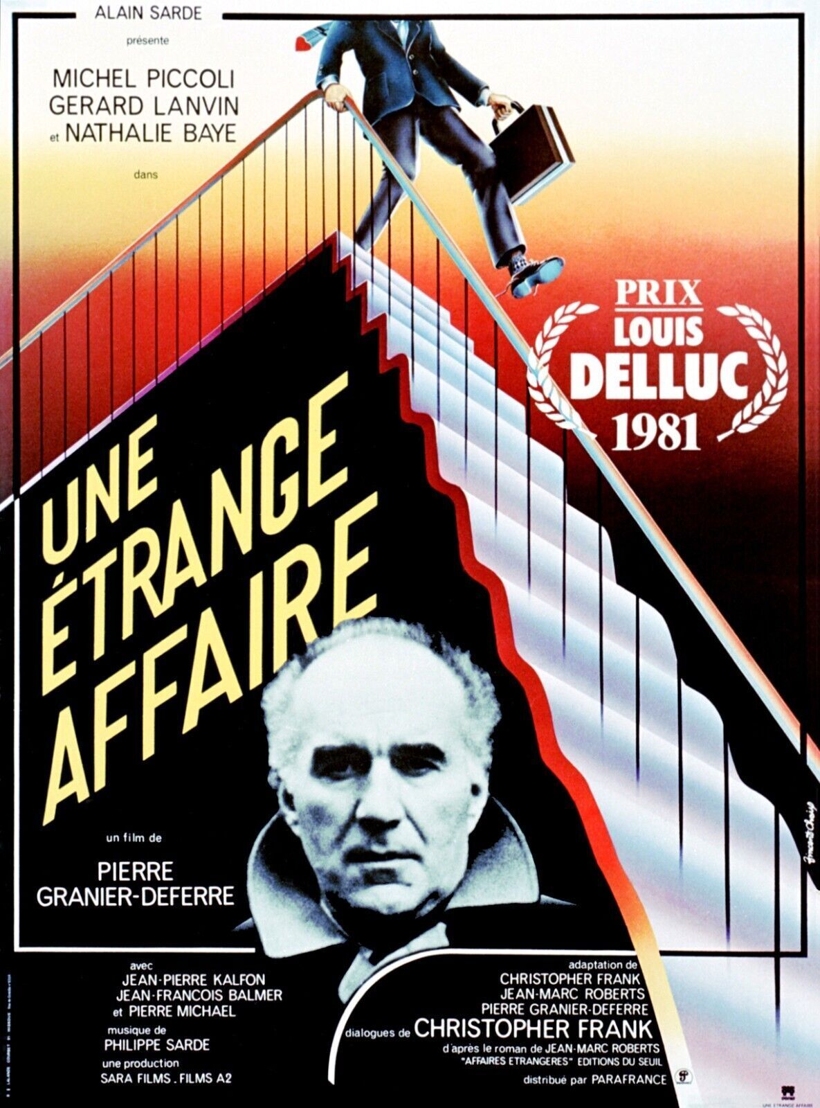 UNE ETRANGE AFFAIRE, MICHEL PICCOLI, GERARD LANVIN, repro affiche cinema, HQ