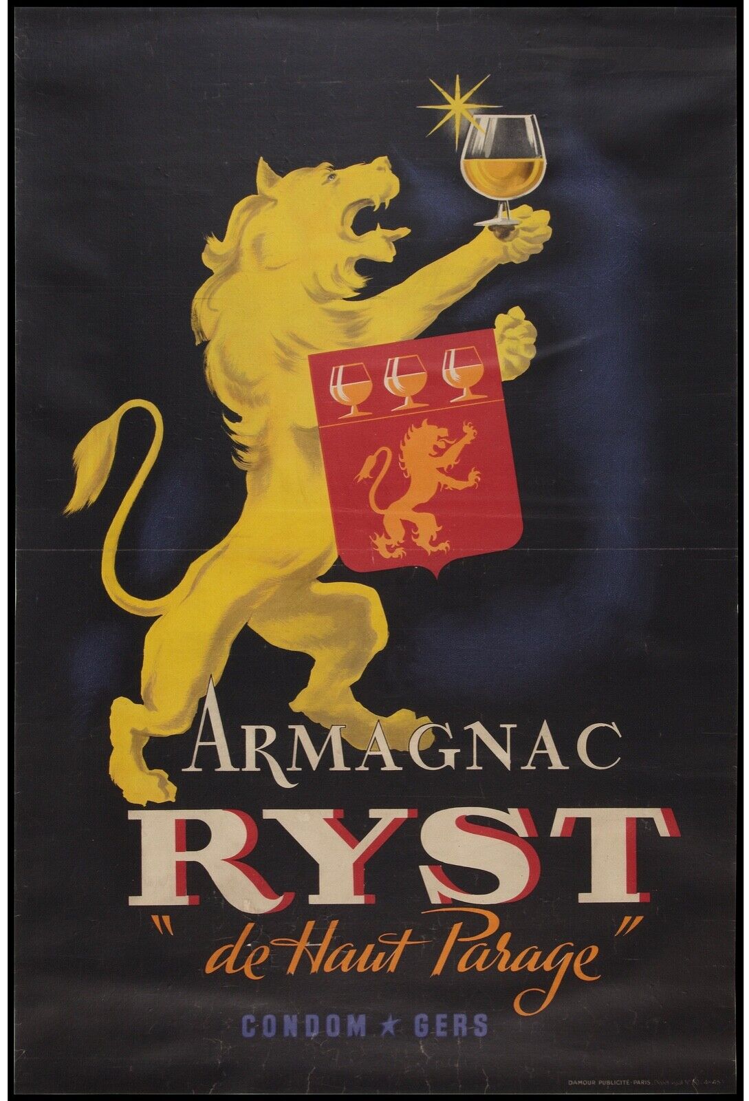 ARMAGNAC RYST, LION, ALCOHOL, REPRO PUBLICITY POSTER, VINTAGE, HQ