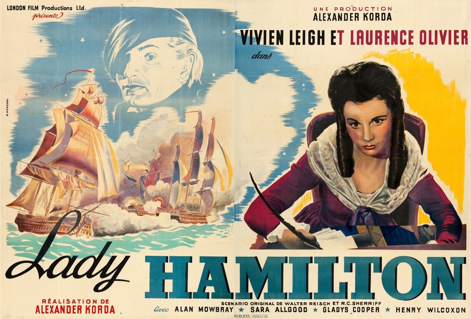 LADY HAMILTON, VIVIAN LEIGH, LAURENCE OLIVIER, 1941, Reproduction cinema poster, VINTAGE, HQ