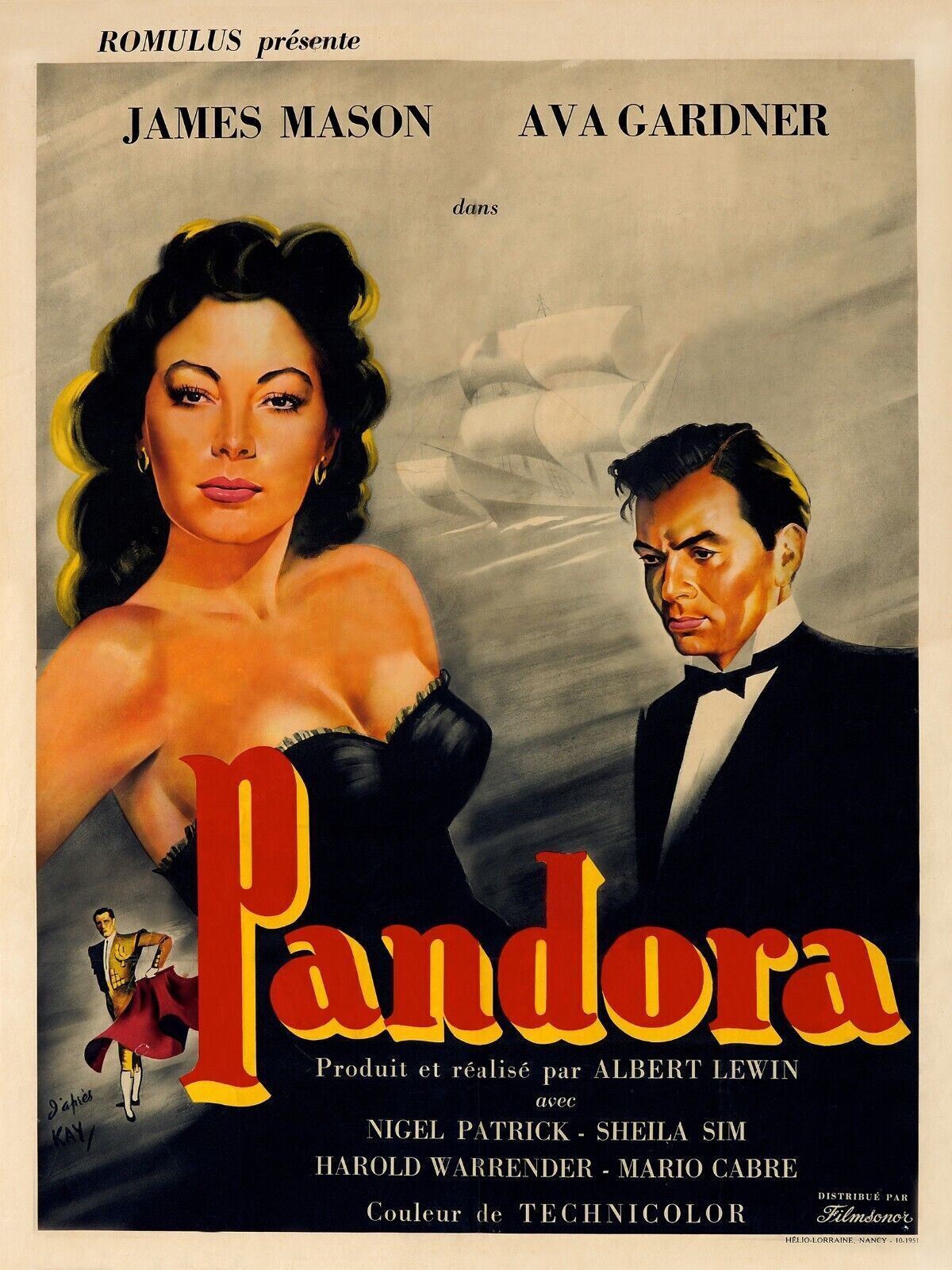 PANDORA, AVA GADNER, JAMES MASON, 1951, REPRO AFFICHE DE CINEMA VINTAGE, HQ