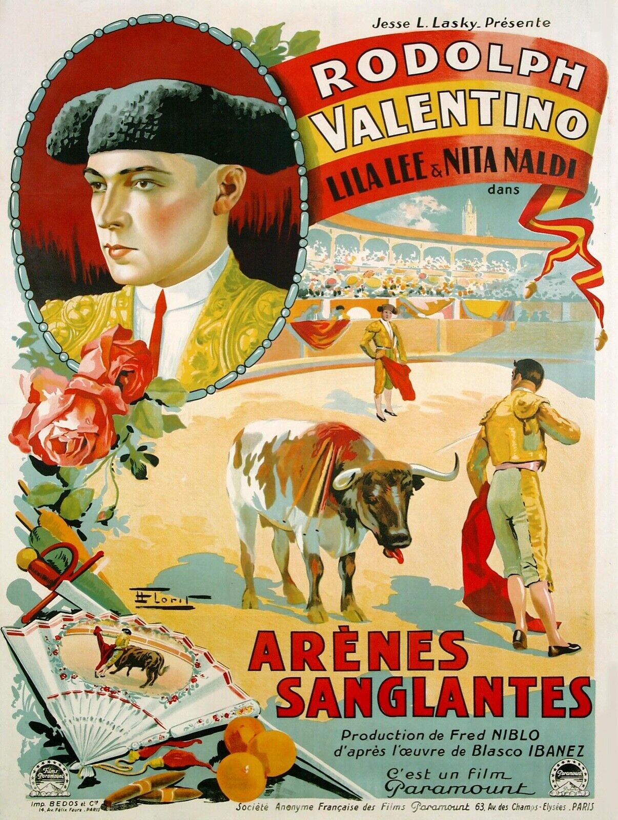 ARENAS SANGRIENTAS, RUDOLPH VALENTINO, 1922, REPRODUCCIÓN DE CARTEL DE PELÍCULA, VINTAGE, HQ