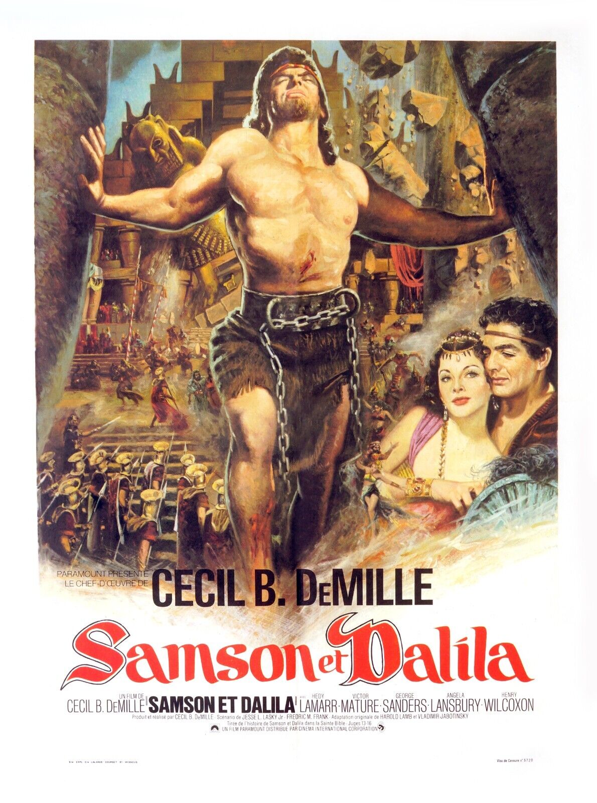 SAMSON ET DALILA, CECIL B DE MILLE, 1949, REPRO AFFICHE CINEMA VINTAGE, HQ