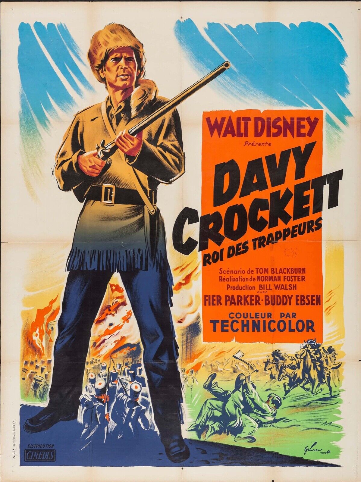 DAVY CROCKETT, WALT DISNEY, REPRODUCCIÓN DE CARTEL DE CINE VINTAGE DE ALTA CALIDAD