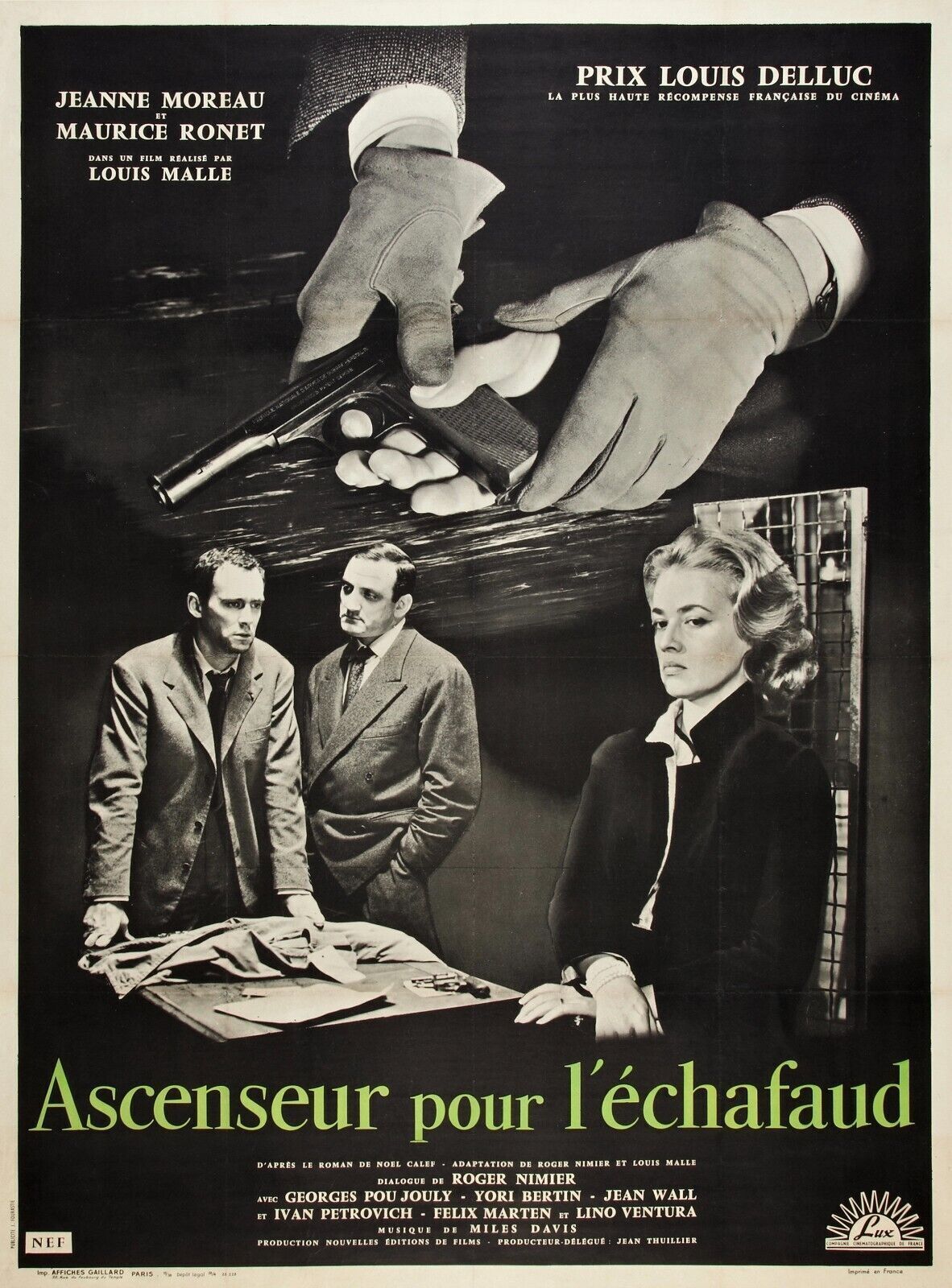 ELEVATOR TO THE SCAFFOLD, JEANNE MOREAU, 1958, REPRO MOVIE POSTER, VINTAGE, HQ