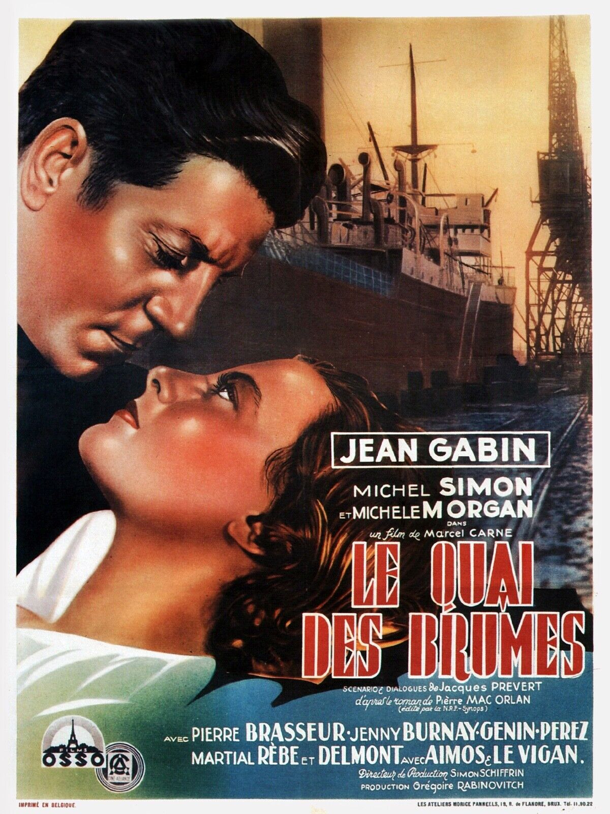 THE QUAY OF THE MISTS, JEAN GABIN, MICHEL SIMON, 1938, REPRO VINTAGE CINEMA POSTER, HQ