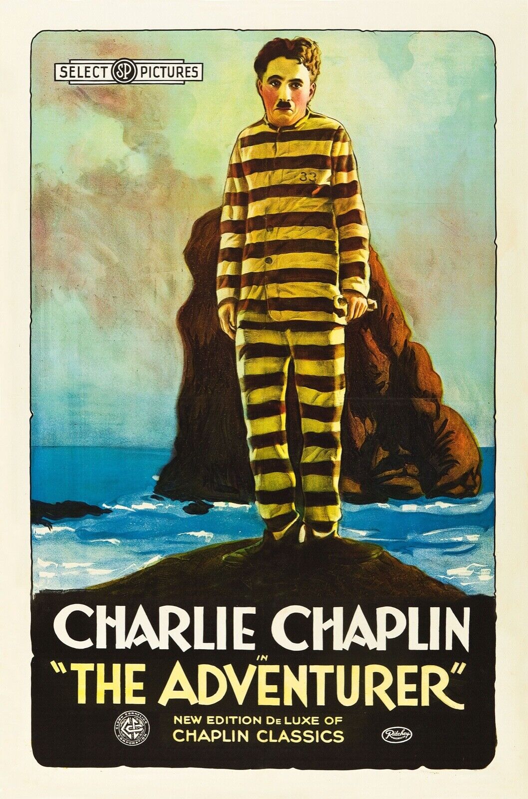 CHARLOT S’ÉVADE (THE ADVENTURER), CHARLIE CHAPLIN, 1917, REPRO MOVIE POSTER, VINTAGE, HQ
