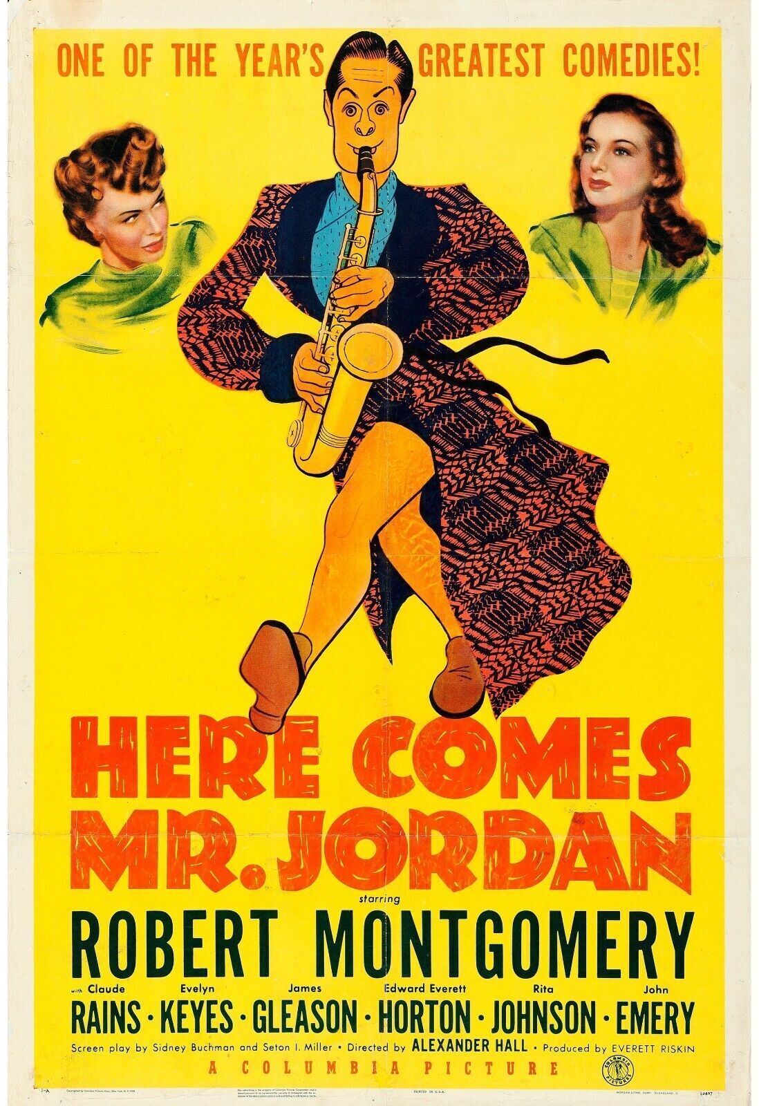 LE DEFUNT RECALCITRANT, ROBERT MONTGOMERY, 1941, repro affiche cinéma, VINTAGE, HQ