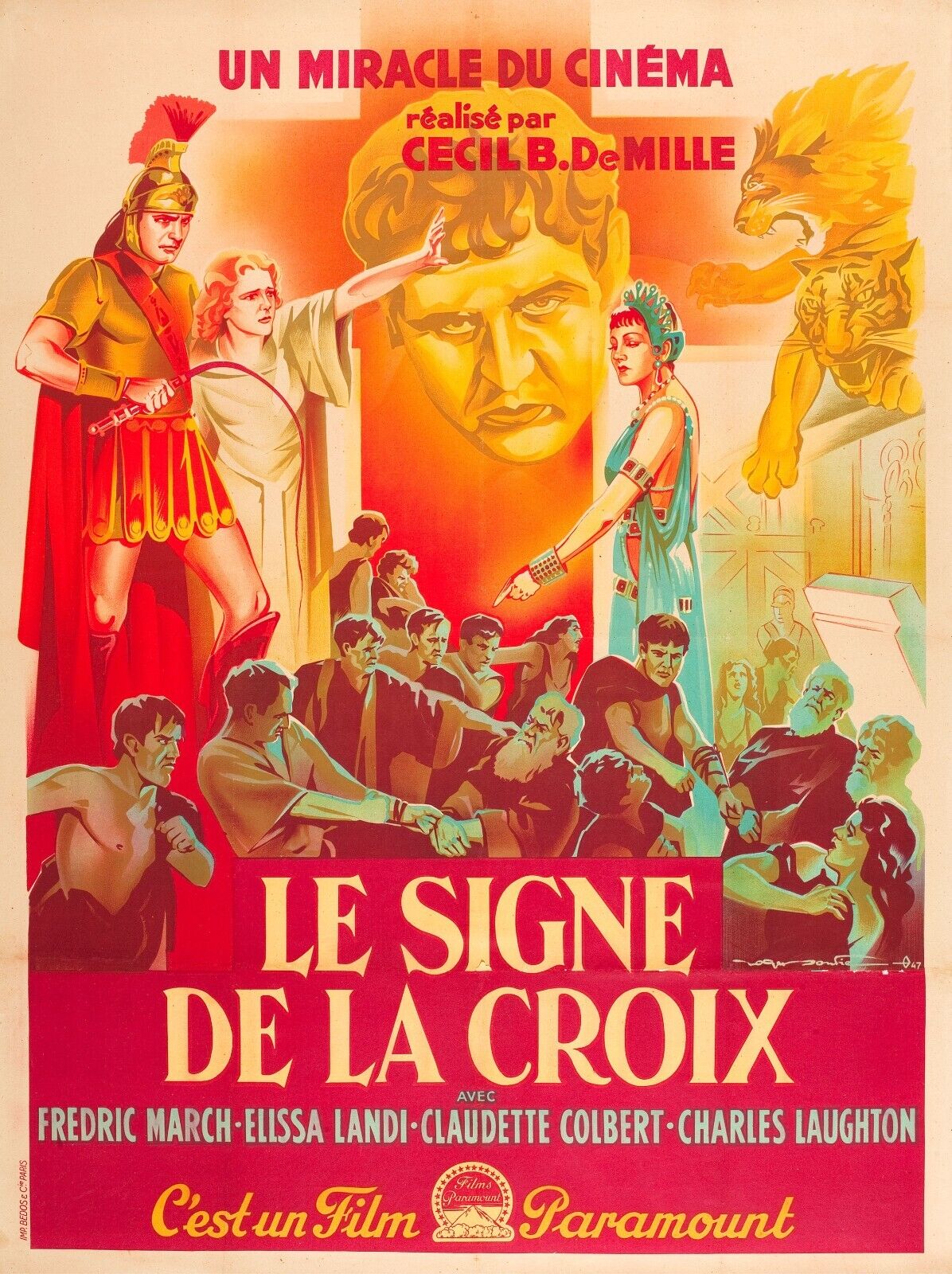 LE SIGNE DE LA CROIX, CECIL B.DE MILLE, REPRO AFFICHE CINEMA VINTAGE ET SUR TOILE