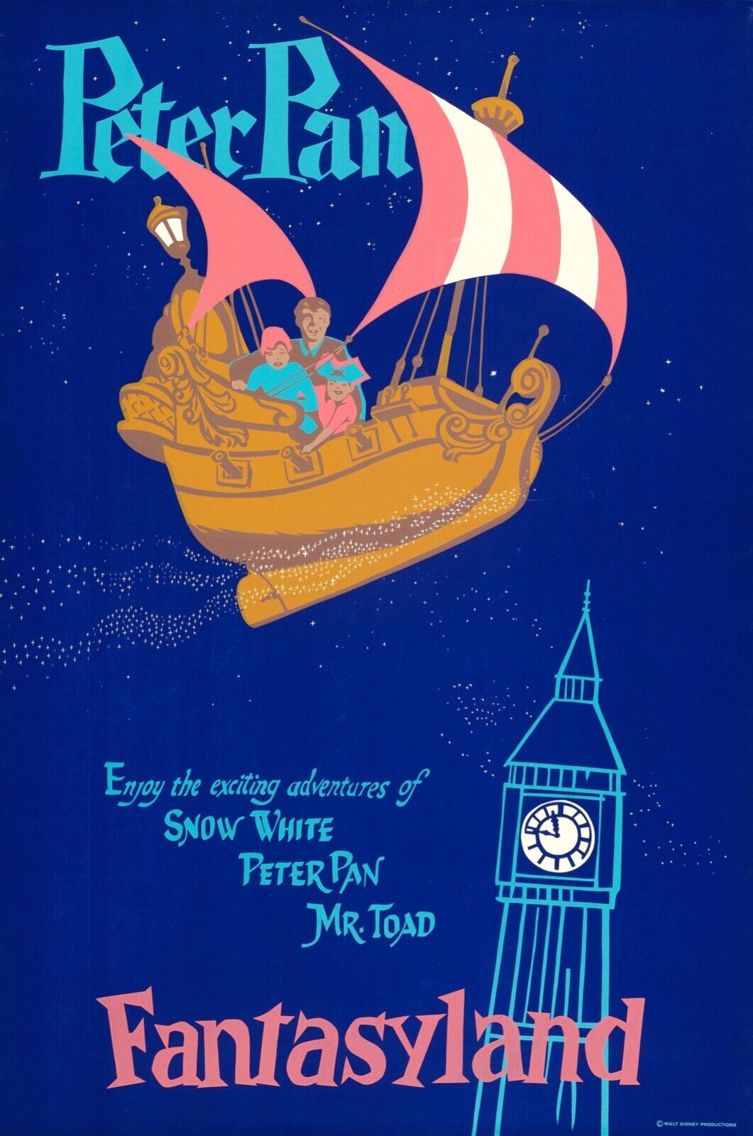 PETER PAN, FANTASYLAND, WALT DISNEY, Repro affiche CINEMA, VINTAGE, HQ