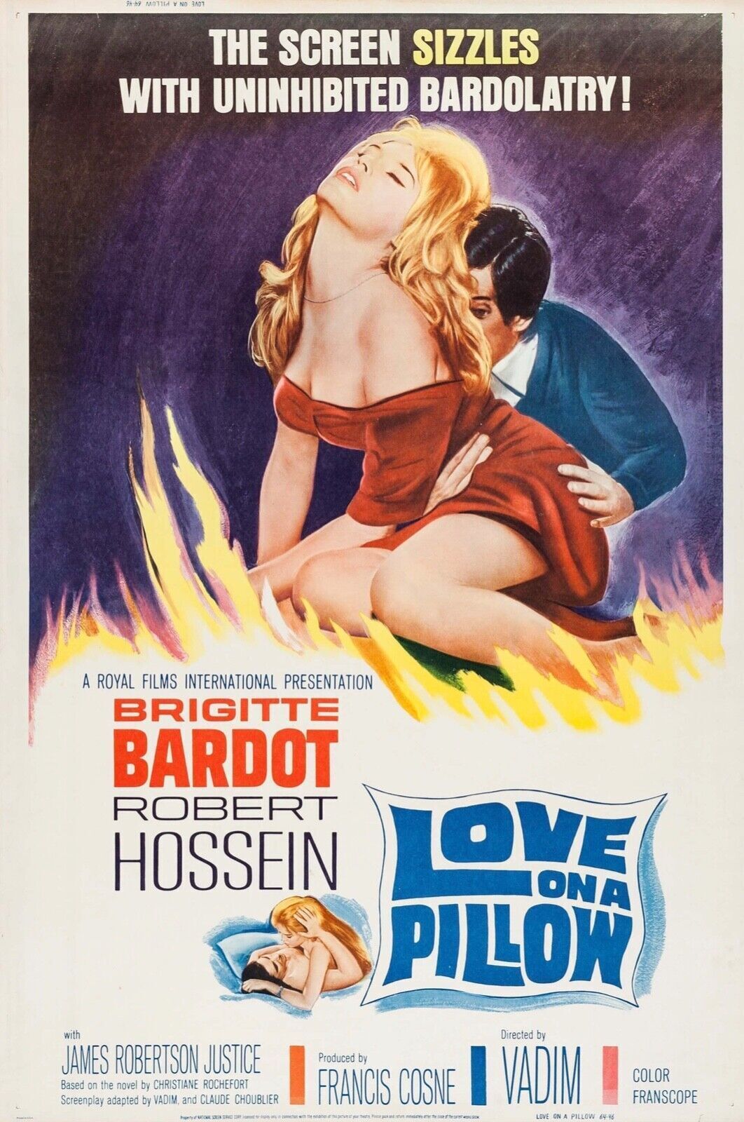 LOVE ON THE PILLOW BRIGITTE BARDOT REPRO AFFICHE CINEMA VINTAGE