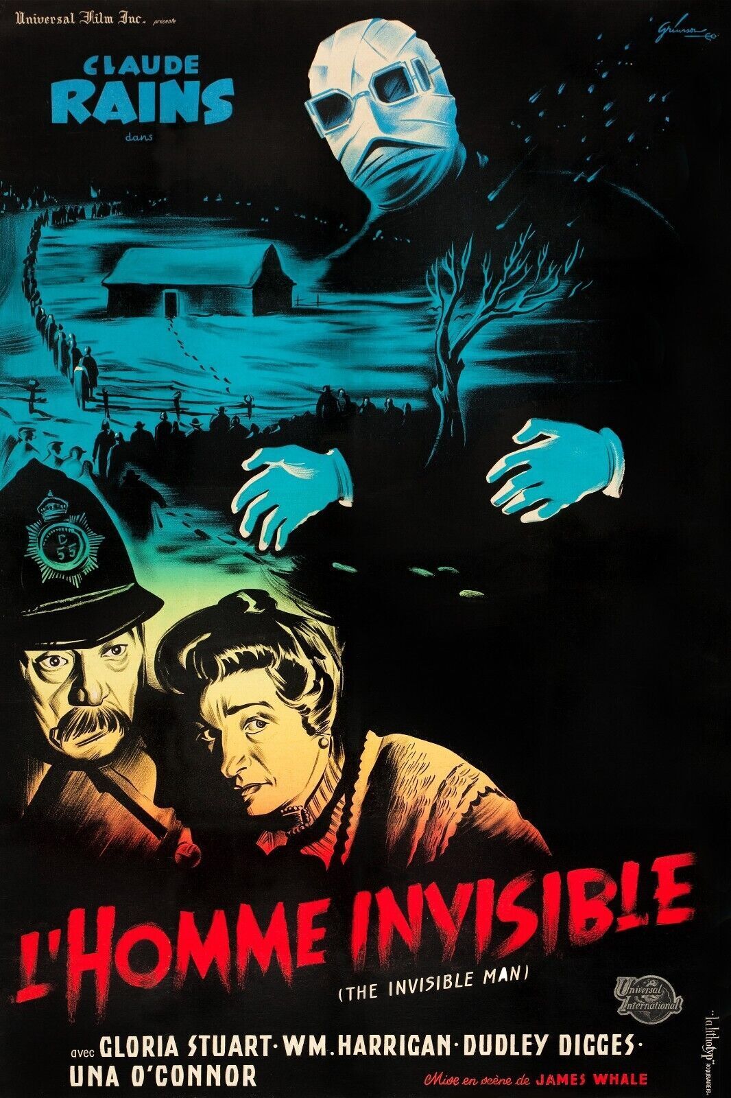 L'HOMME INVISIBLE, CLAUDE RAINS, 1933, REPRO AFFICHE CINEMA VINTAGE ET SUR TOILE HQ