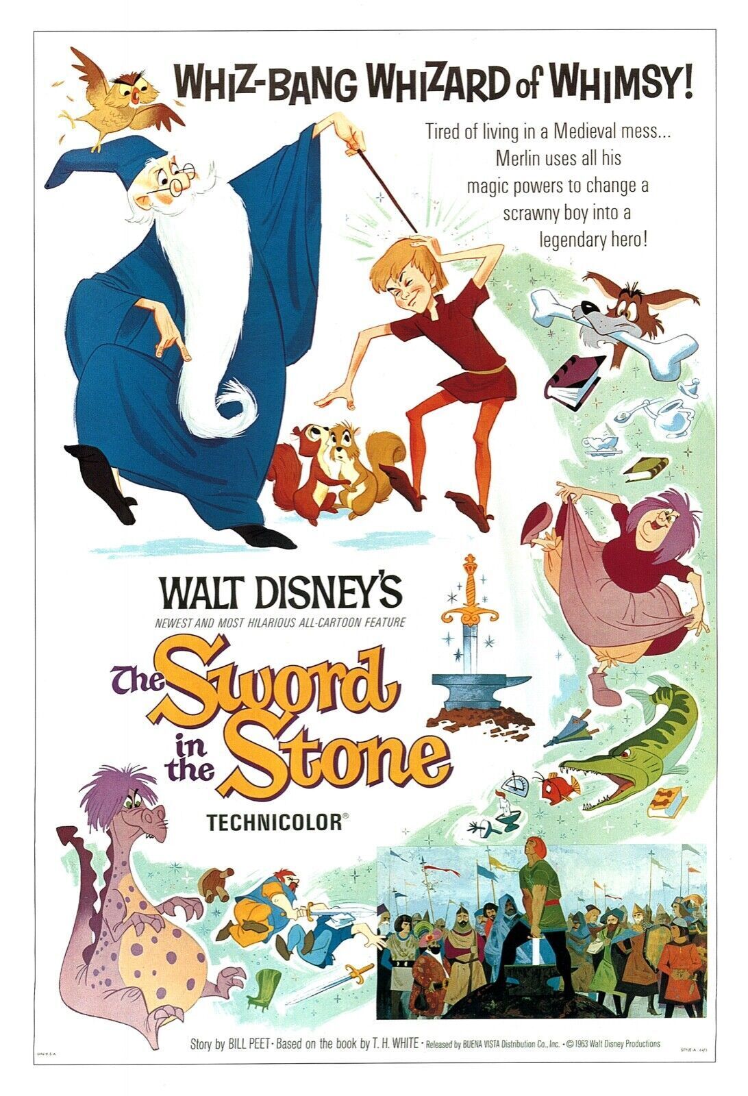 MERLIN L'ENCHANTEUR, WALT DISNEY, 1963, REPRO AFFICHE CINEMA VINTAGE HQ