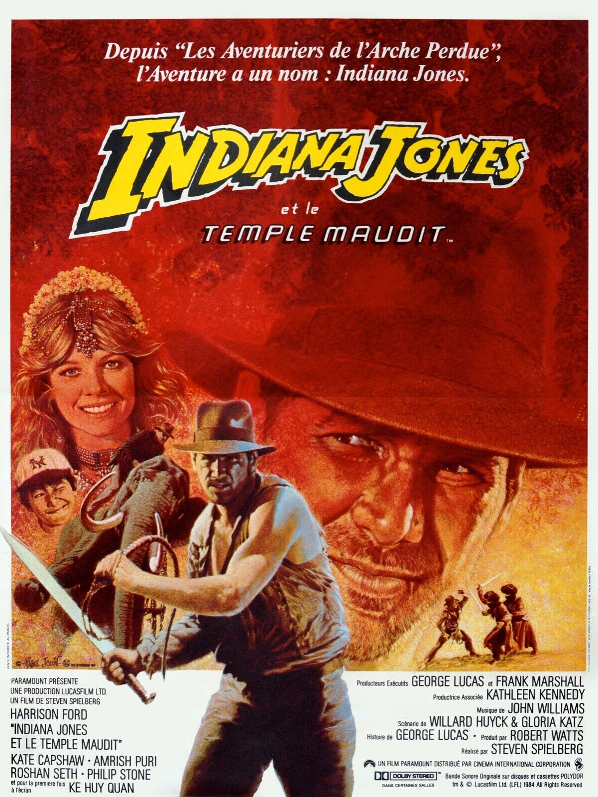 INDIANA JONES ET LE TEMPLE MAUDIT, HARRISON FORD, 1984, REPRO MOVIE POSTER, VINTAGE, HQ.