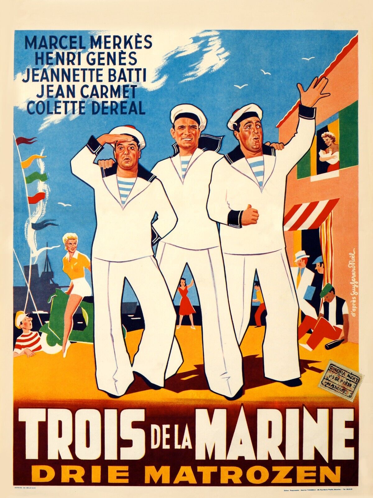 TROIS DE LA MARINE, MARCEL MERKES, JEAN CARMET, 1957, REPRO AFFICHE  CINEMA VINTAGE, HQ