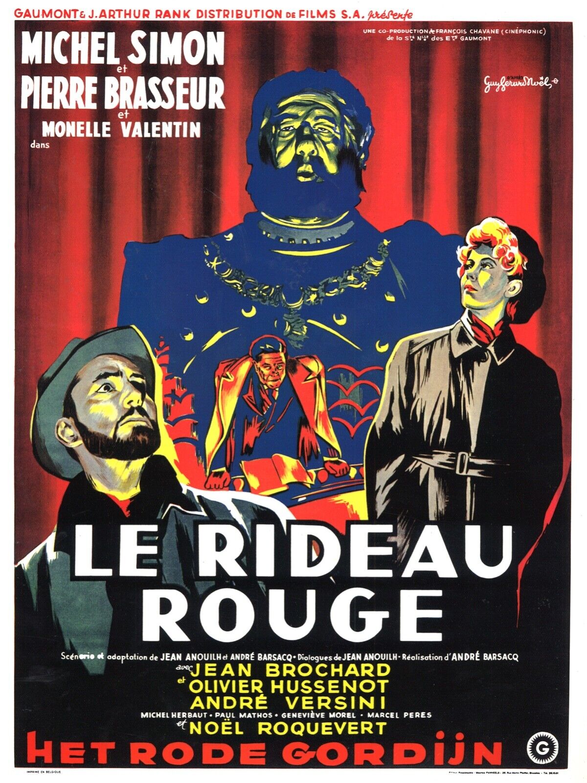 THE RED CURTAIN, MICHEL SIMON, 1952, Reproduction cinema poster, VINTAGE, HQ