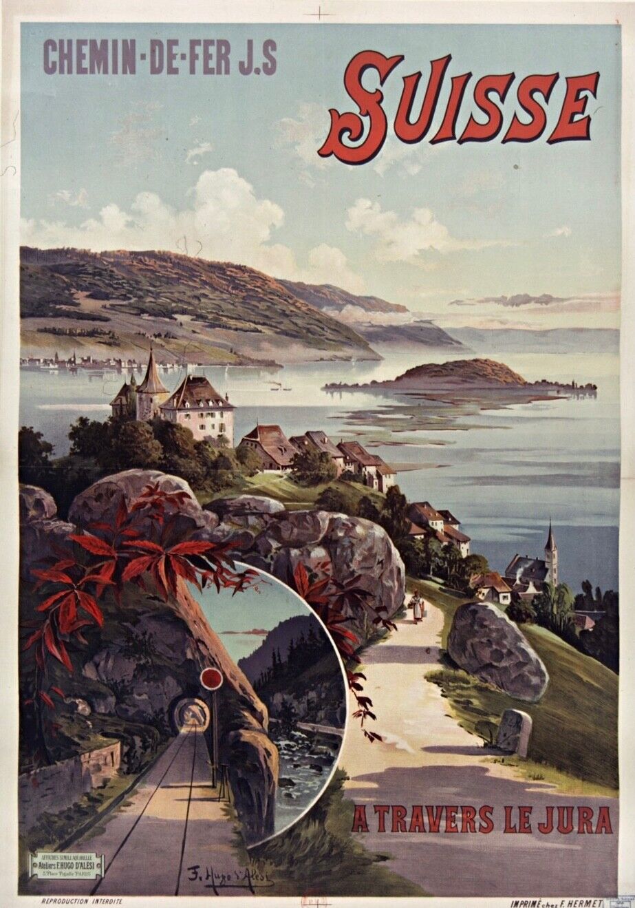 SWITZERLAND, THROUGH THE JURA, REPRO VINTAGE TRAVEL POSTER, HQ