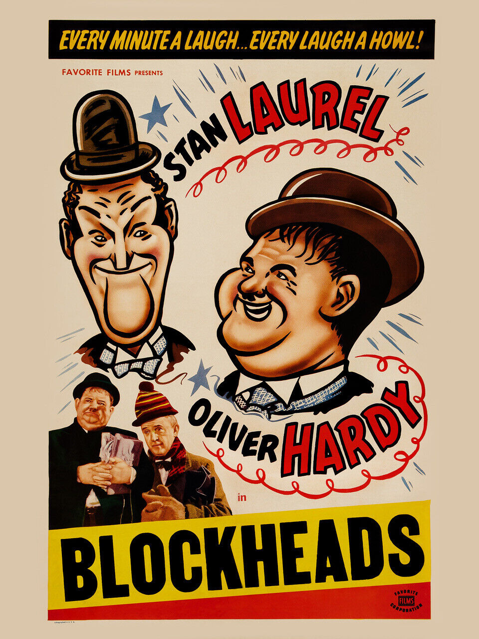 BLOCK-HEADS, LAUREL ET HARDY, 1938, REPRO MOVIE POSTER, VINTAGE, HQ