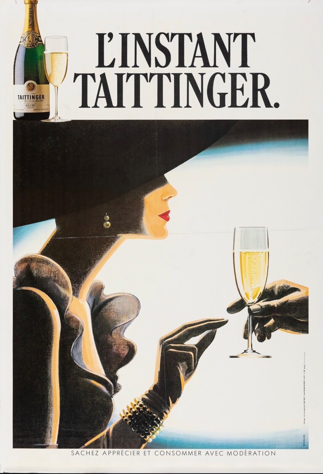 L'INSTANT TATTINGER REPRO AFFICHE PUBLICITAIRE CHAMPAGNE VINTAGE HQ