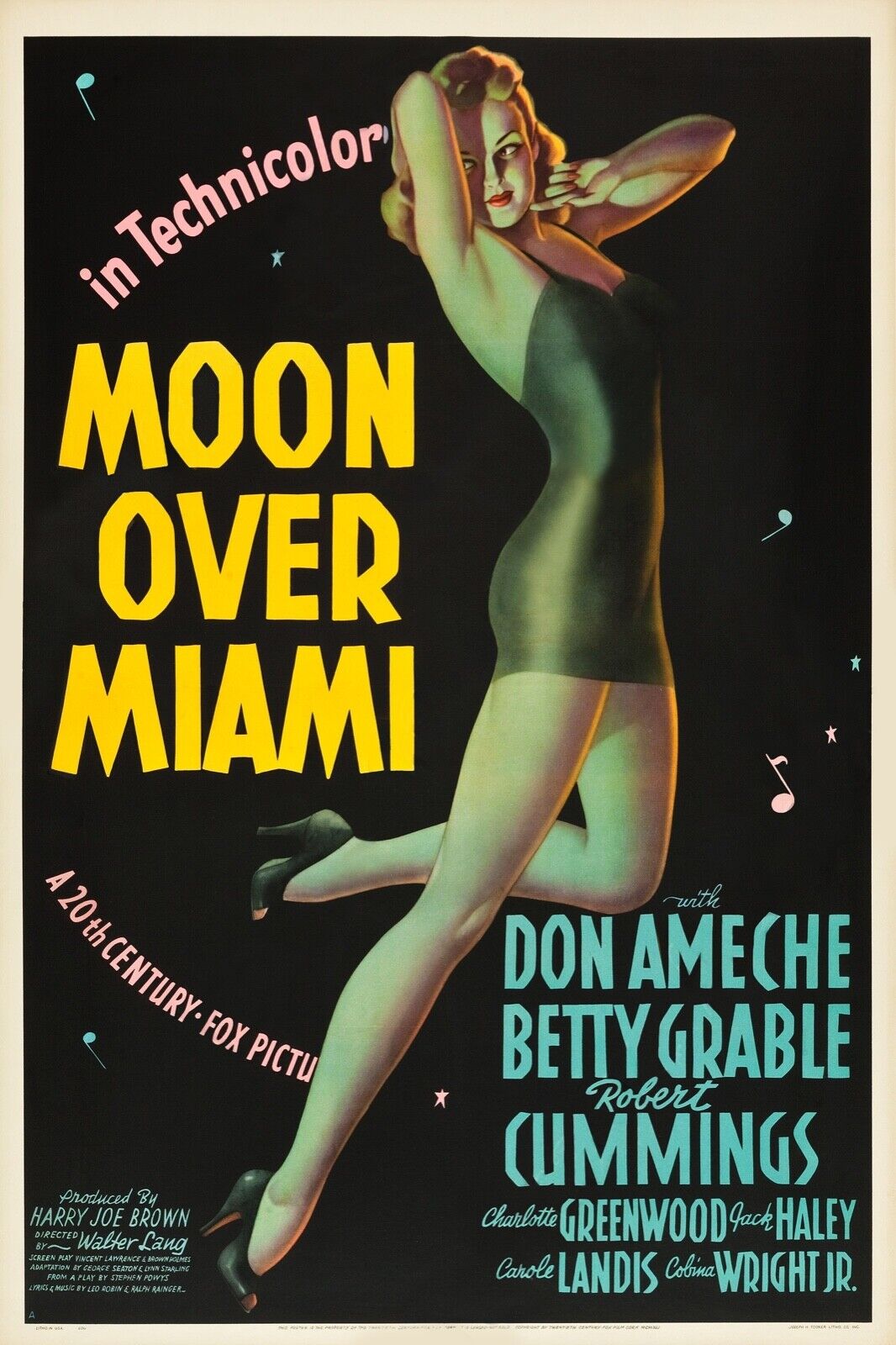 MOON OVER MIAMI, BETTY GRABLE, 1941, REPRO AFFICHE CINEMA VINTAGE, HQ