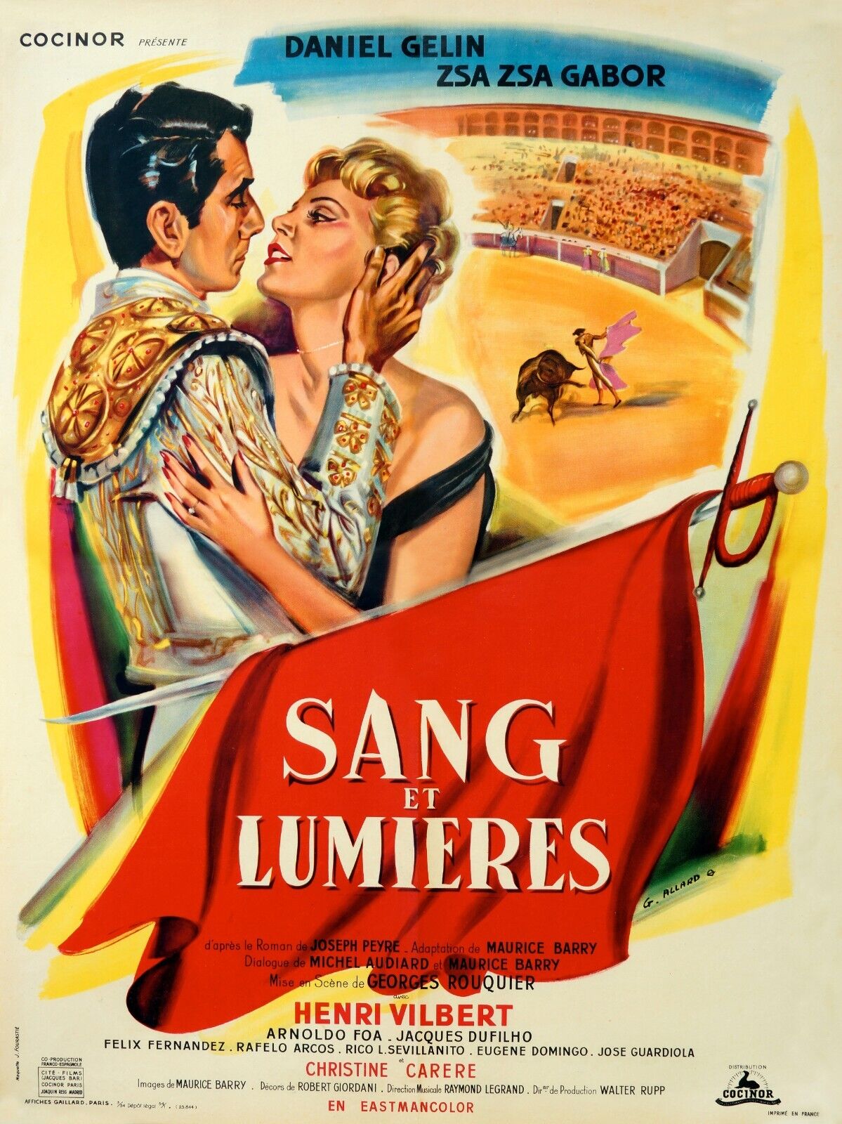 SANG ET LUMIÈRES, H. VILBERT, CORRIDA REPRO AFFICHE CINEMA VINTAGE (40X60)