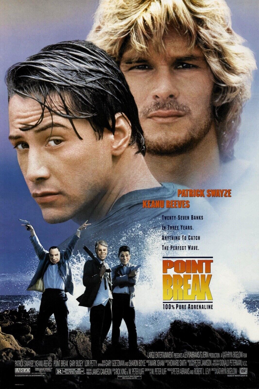 POINT BREAK, 1991, PATRICK SWAYZE, Repro affiche cinéma, VINTAGE, HQ