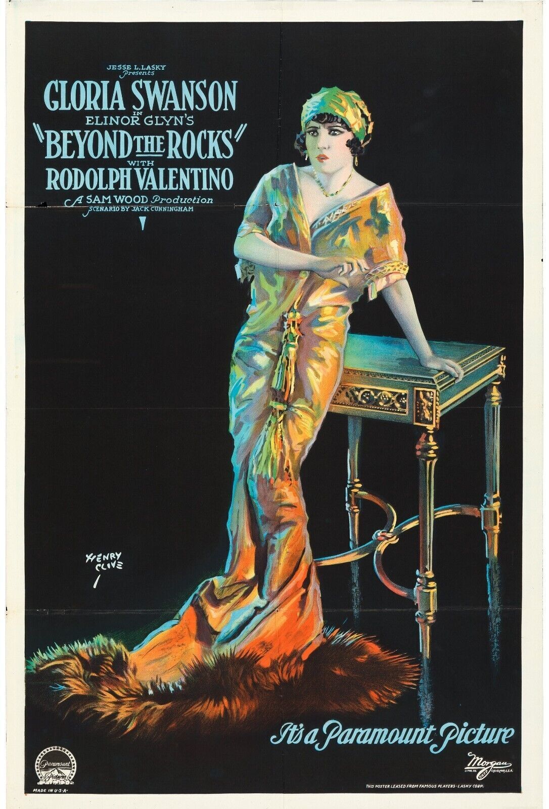 BEYONDS THE ROCKS, RODOLPH VALENTINO, 1922, REPRO AFFICHE VINTAGE, HQ
