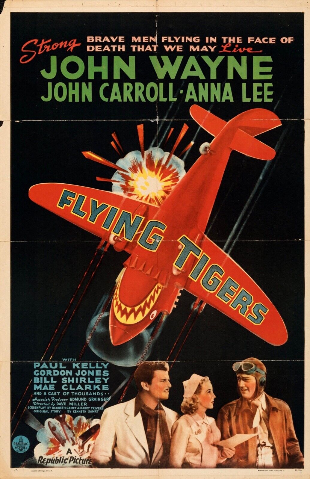 FLYING TIGERS, JOHN WAYNE, AVION, REPRO AFFICHE CINEMA VINTAGE HQ