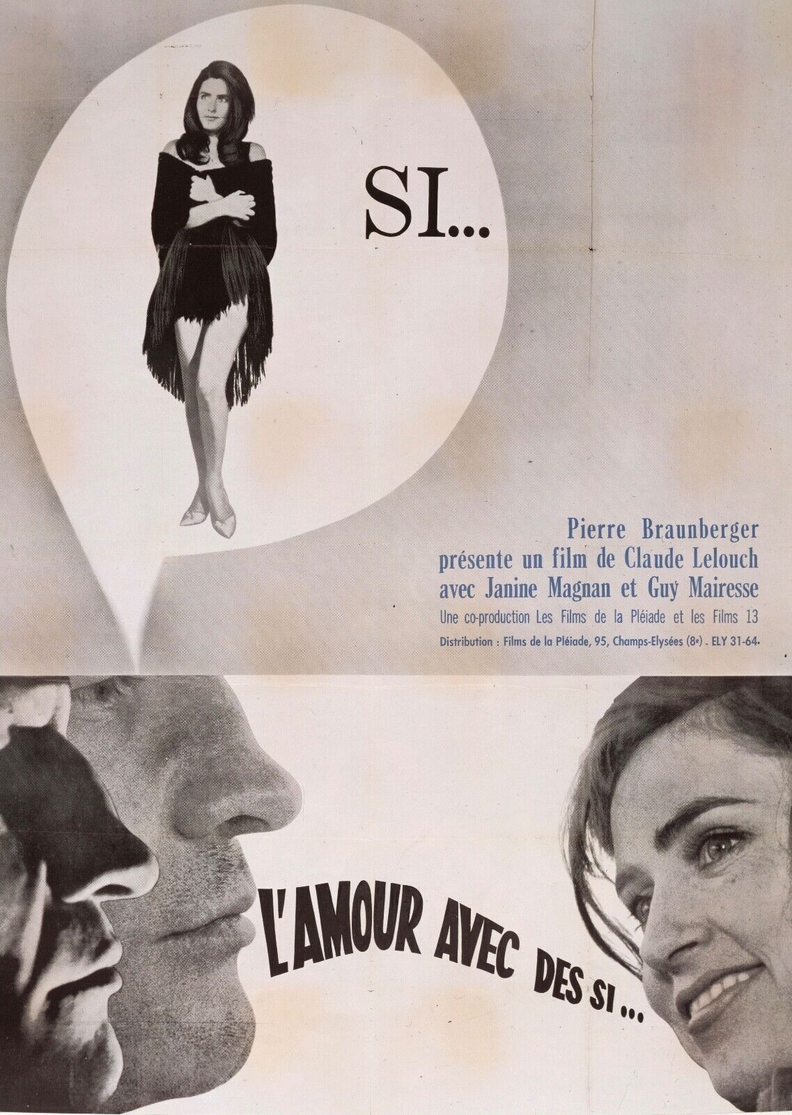 SI...L'AMOUR AVEC DES SI...CLAUDE LELOUCH, 1964,  Repro Affiche Cinéma VINTAGE HQ