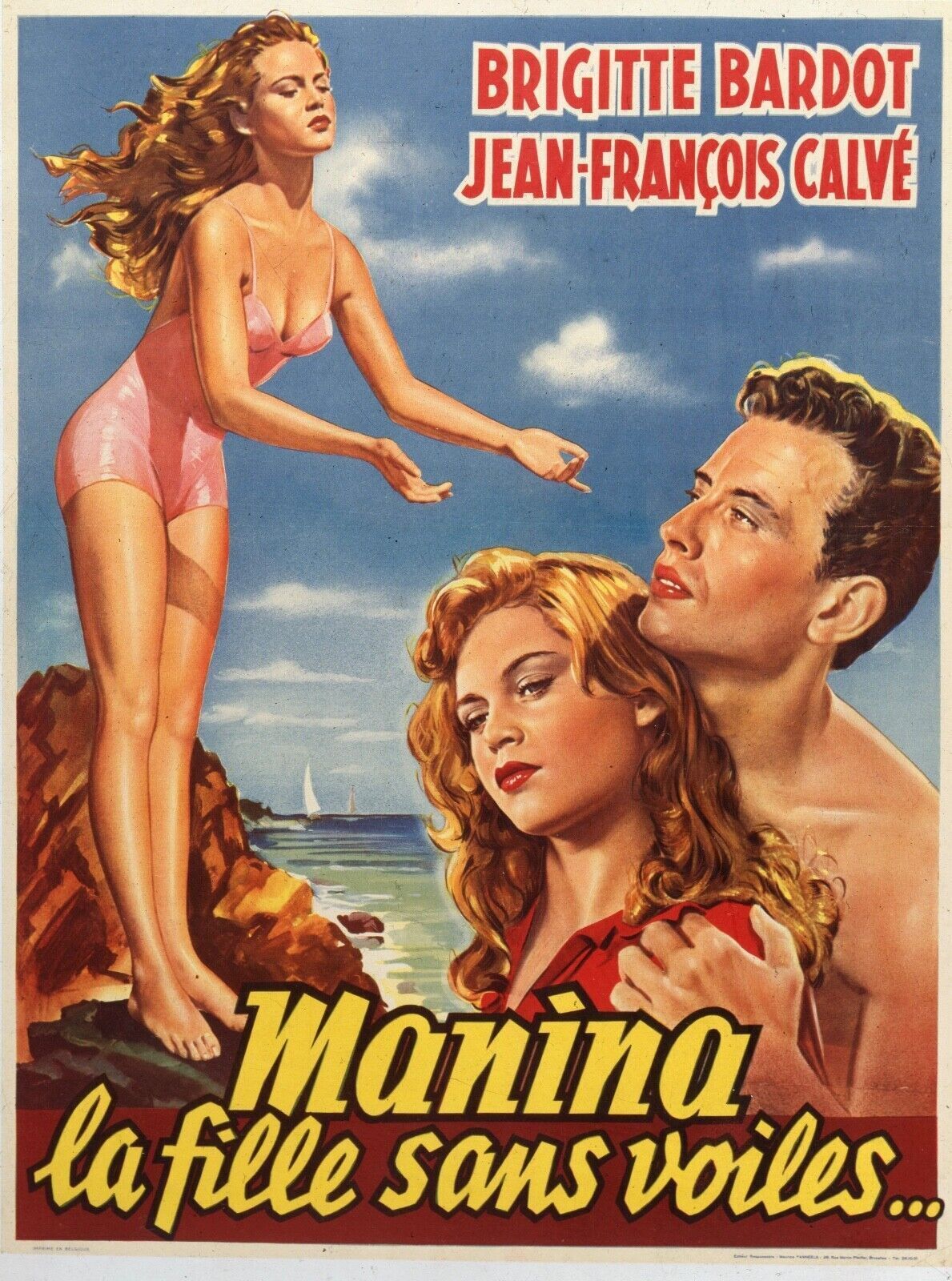 MANINA LA CHICA SIN VELO... BRIGITTE BARDOT, 1952, reproducción de póster de cine VINTAGE HQ