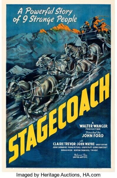 DILIGENCIA, JOHN WAYNE, 1939, Póster de película de reproducción, HQ