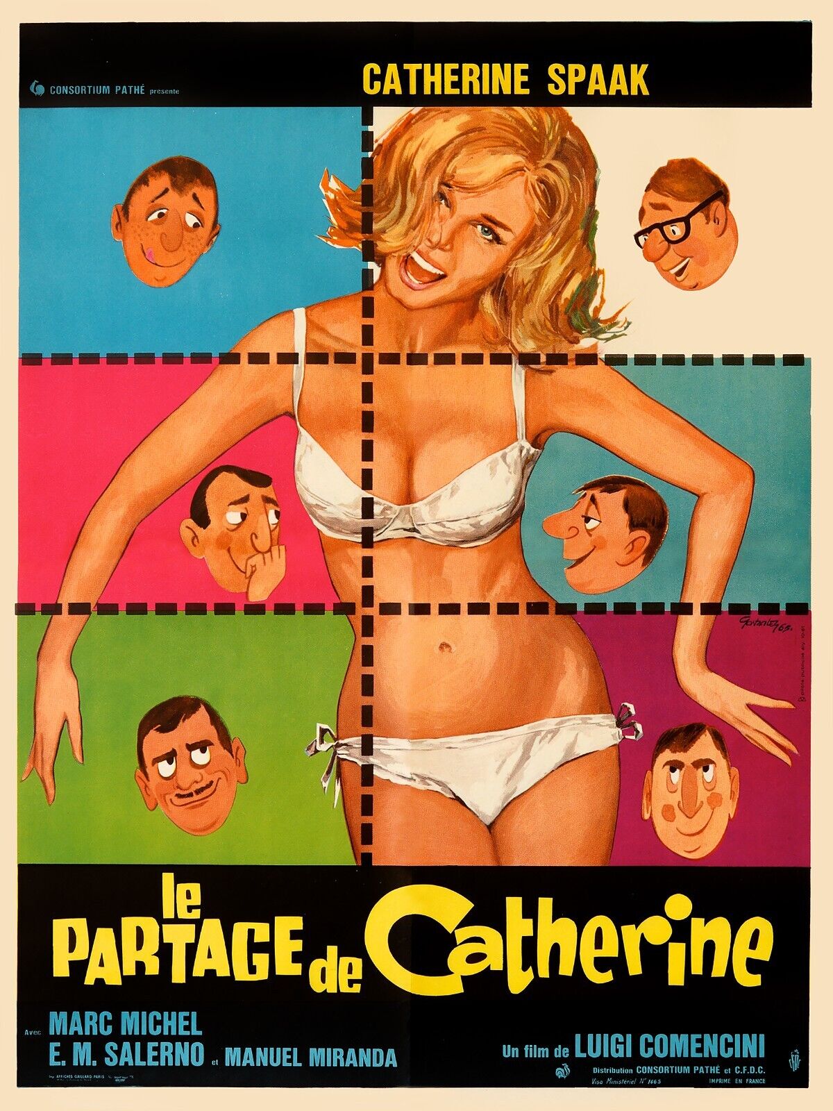 LE PARTAGE DE CATHERINE, CATHERINE SPAAK, 1964, REPRO AFFICHE CINÉMA VINTAGE, HQ