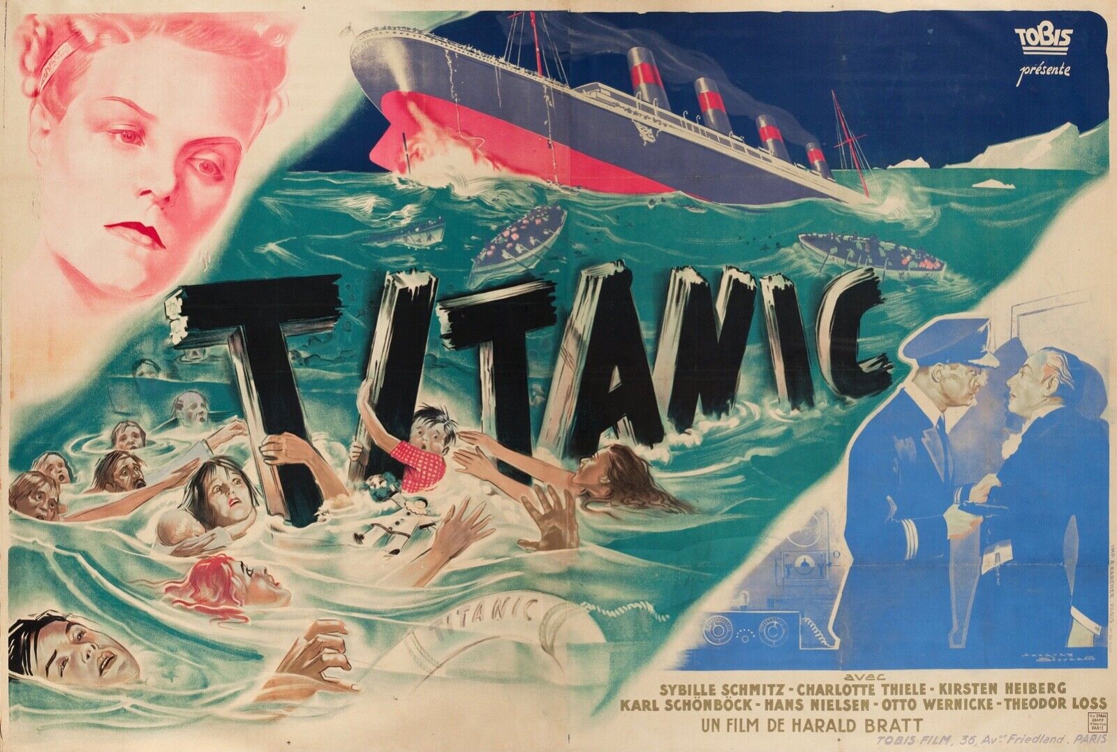 TITANIC, SYBILLE SCHMITZ, HARALD, LA PELÍCULA, 1943, REPRODUCCIÓN DE CARTEL DE CINE VINTAGE, HQ